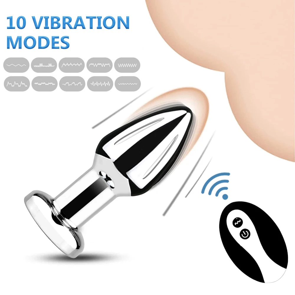 Vibrating Metal Anal Plug Sex Toys Stainless Smooth Steel Wireless Remote Butt Plug Tail Trainer for Women Man Anal Dildo Gay