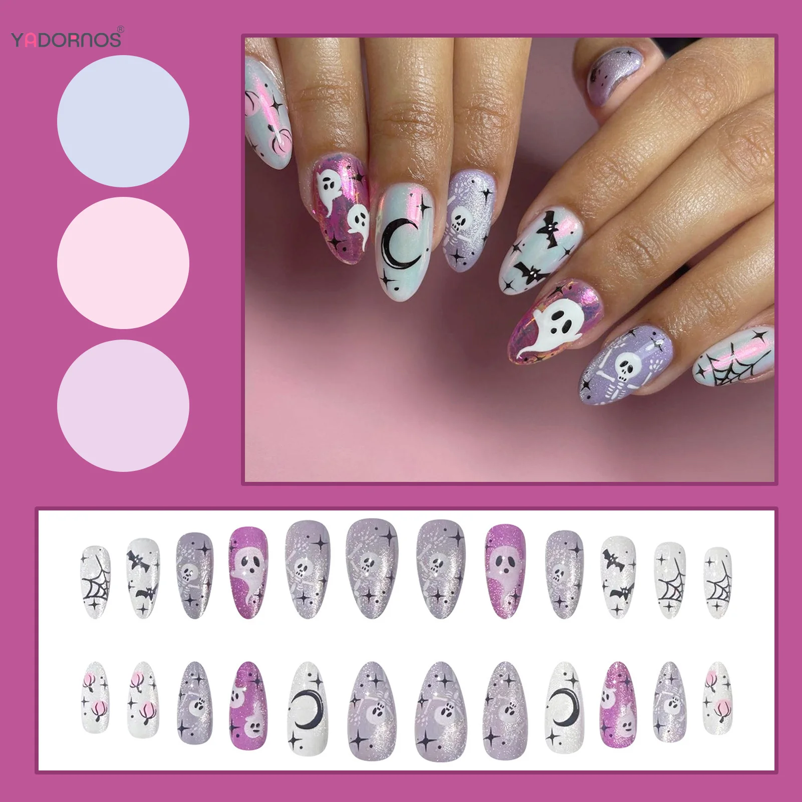 24 шт. Аврора фиолетовые накладные ногти Хэллоуин тема флэш кошачий глаз Накладные ногти Типсы искусственные ногти многоразовые рисунки рисунков