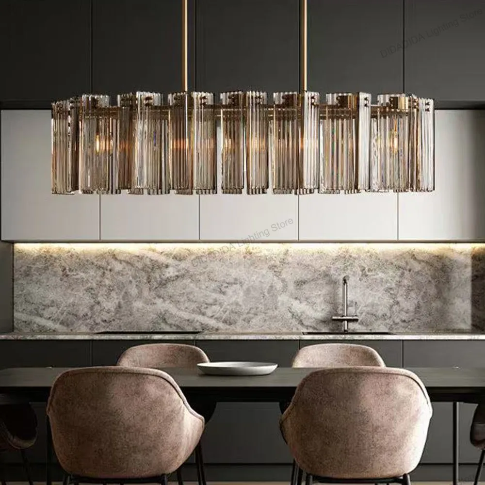 Modern Water Ripple Glass Multi Tier Chandelier Round Oval Pendant Lamp Brass Black Silvery Dimmable Lustre for Hotel