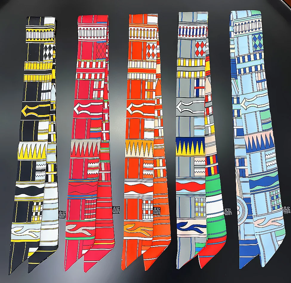 90*5cm Neue Geometrische Farbe Passenden Graffiti frauen Twill Kleinen Seidenschal Tasche Griff Band Stirnband Kleinen schal