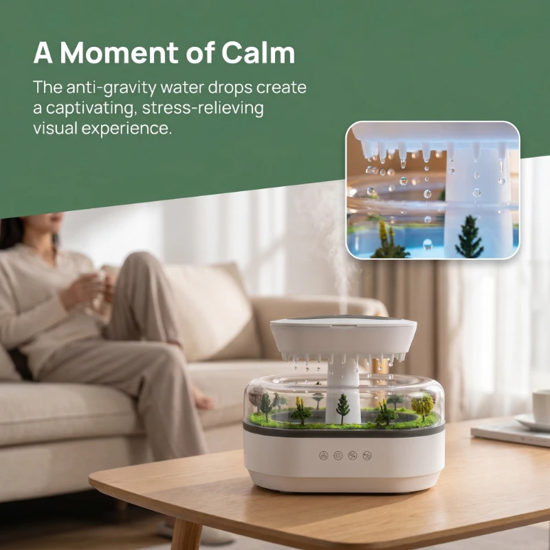

Ultrasonic Rain Cloud Essential Oil Diffuser Water Drip Micro Landscape Humidifier with 7 Night Light