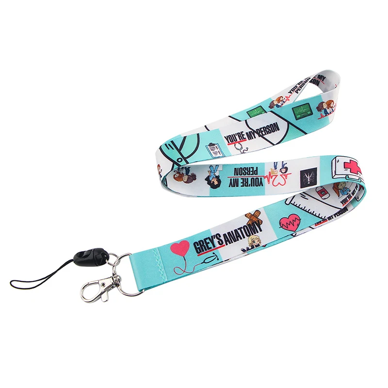 Greys Anatomy Lanyard Keychain Kawaii Cartoon Painting Ribbon Neck Strap Lanyards USB Mobile Phone Keyring Gift for Nurse Doctor