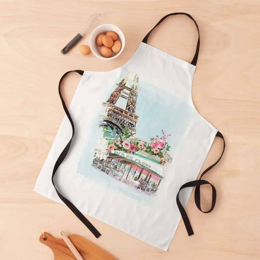 

Paris Cafe & Eiffel Tower Apron For Man Haircut men Customizable Smock for hairdressing Apron