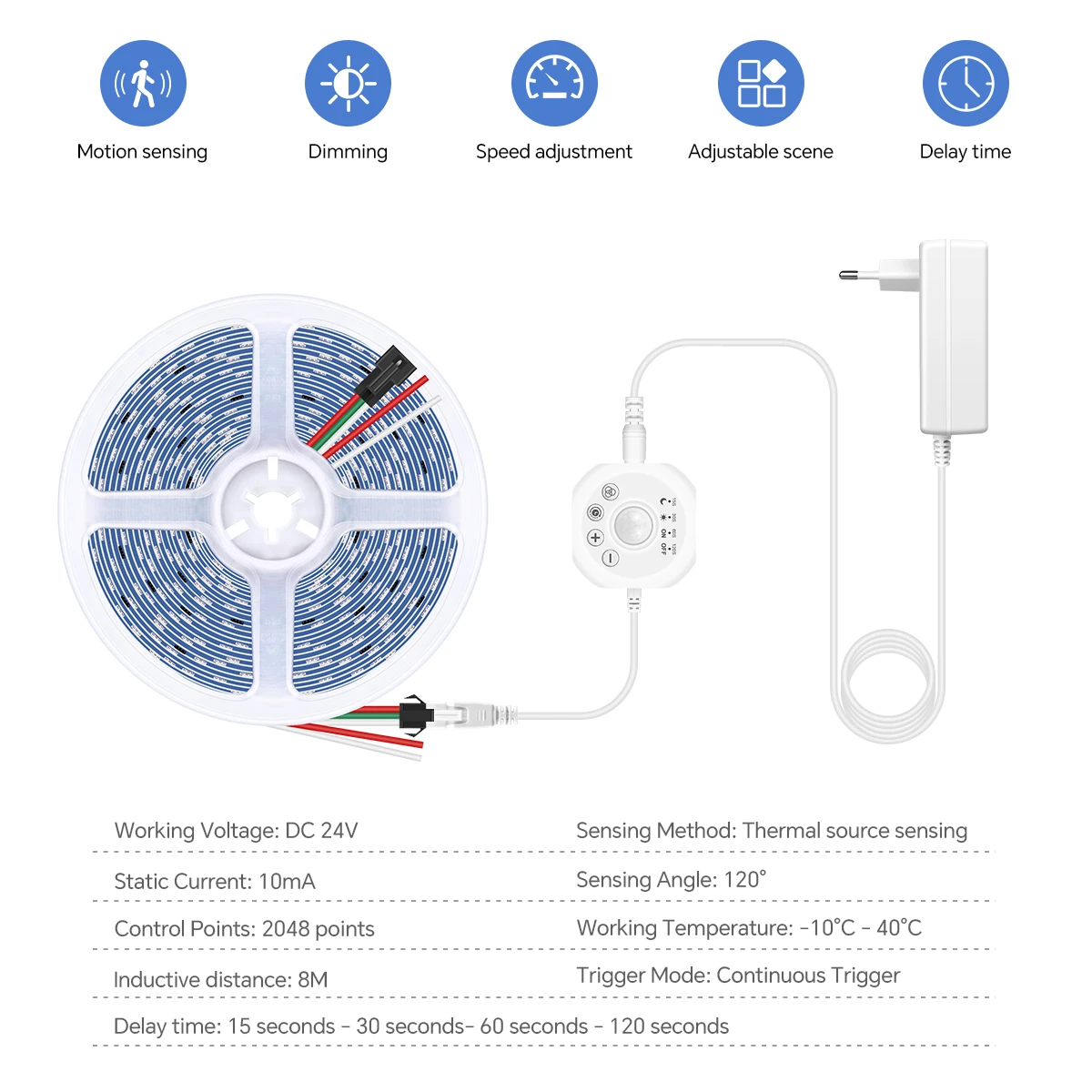 Running Water Chase Effect LED Strip Lights , 24V Stairs Light, Motion Sensor LED Tape Light for Corridor Living Room Ceiling
