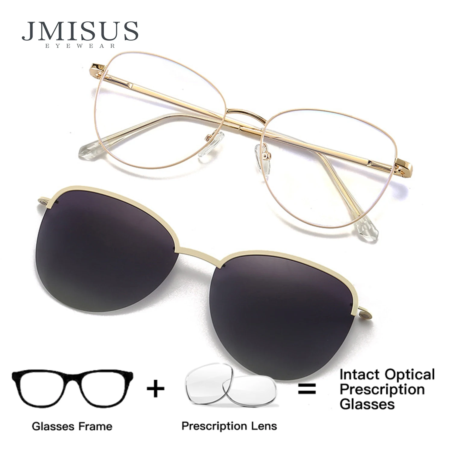 jmisus-スクエアクリップオンプログレッシブ多焦点メガネ抗ブルーレイフォトクロミックグレー光学眼鏡女性用