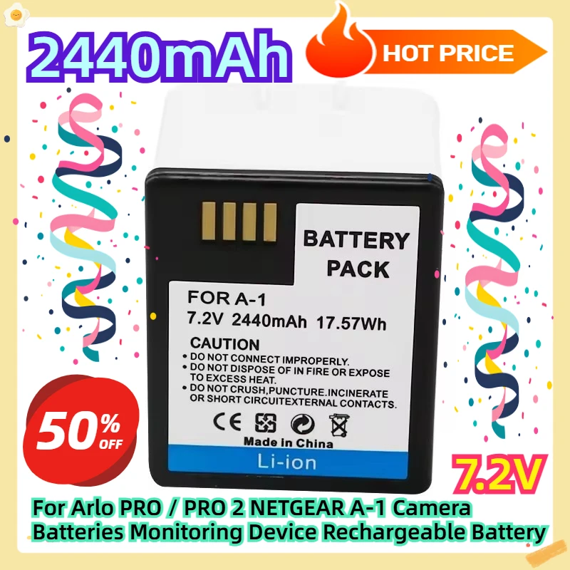 

For Arlo PRO / PRO 2 NETGEAR A-1 Camera Batteries Monitoring Device Rechargeable Battery 7.2V 2440mAh