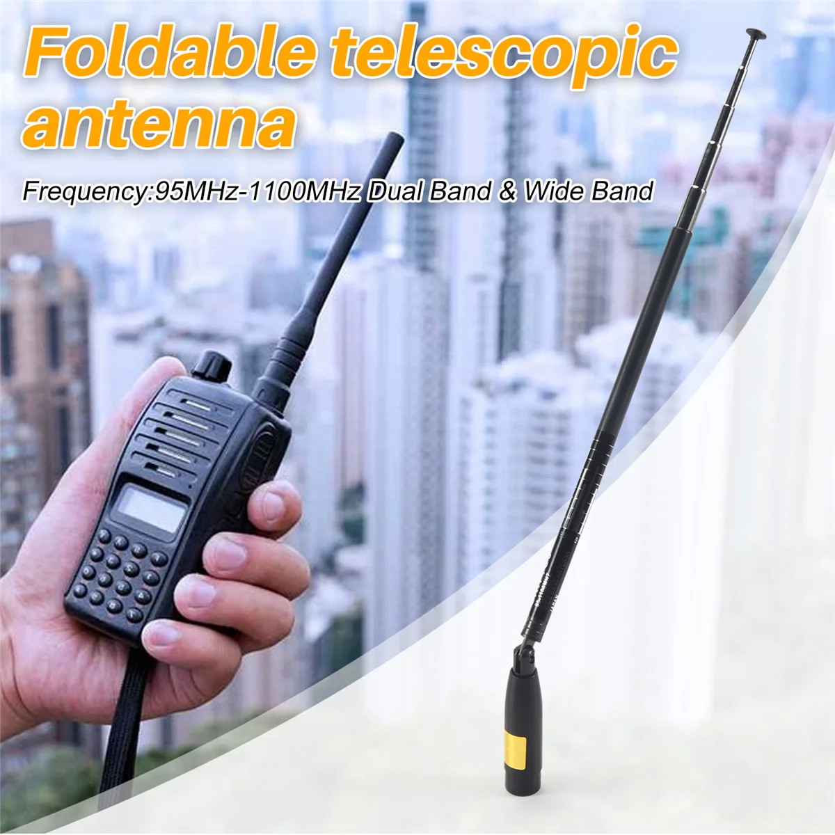 Antenne télescopique pliable, SRH789 SMA mâle 95-1100MHz