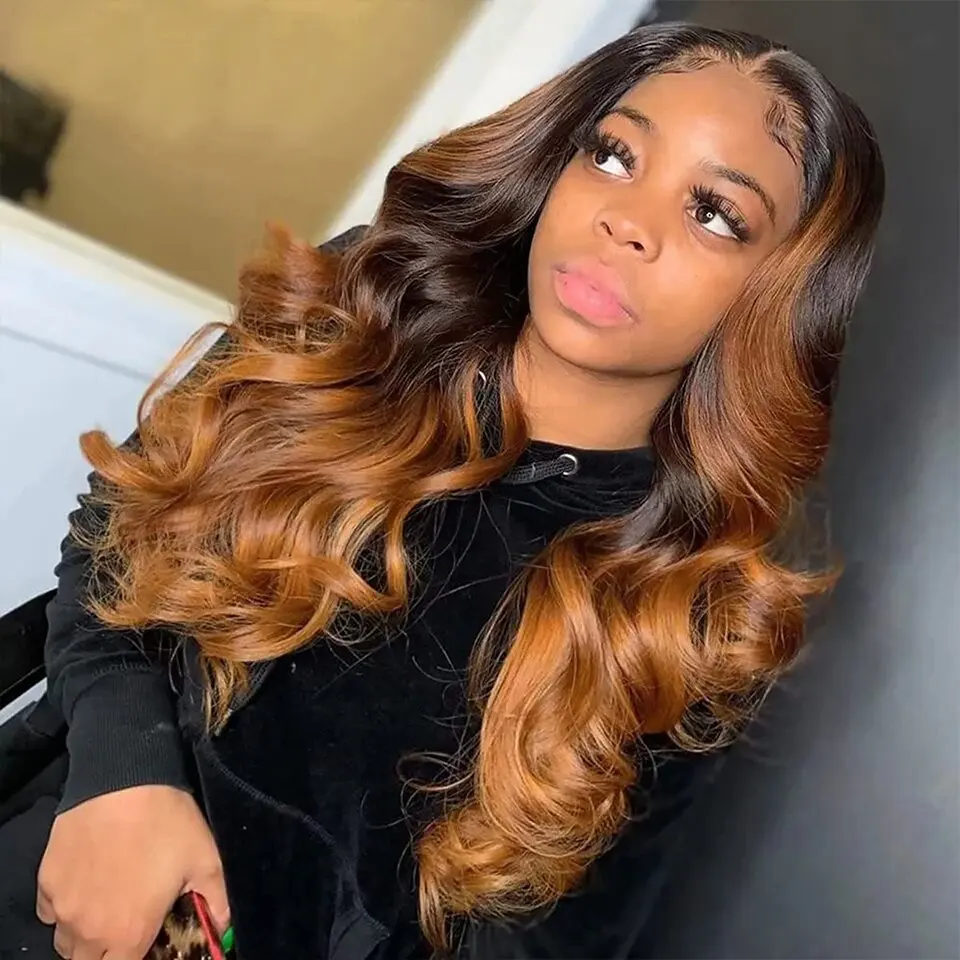 1B 30 Ombre Body Wave Human Hair Wigs 180% Density HD Transparent Lace Frontal Wigs 13x4 Lace Front Wig Preplucked Glueless Wigs