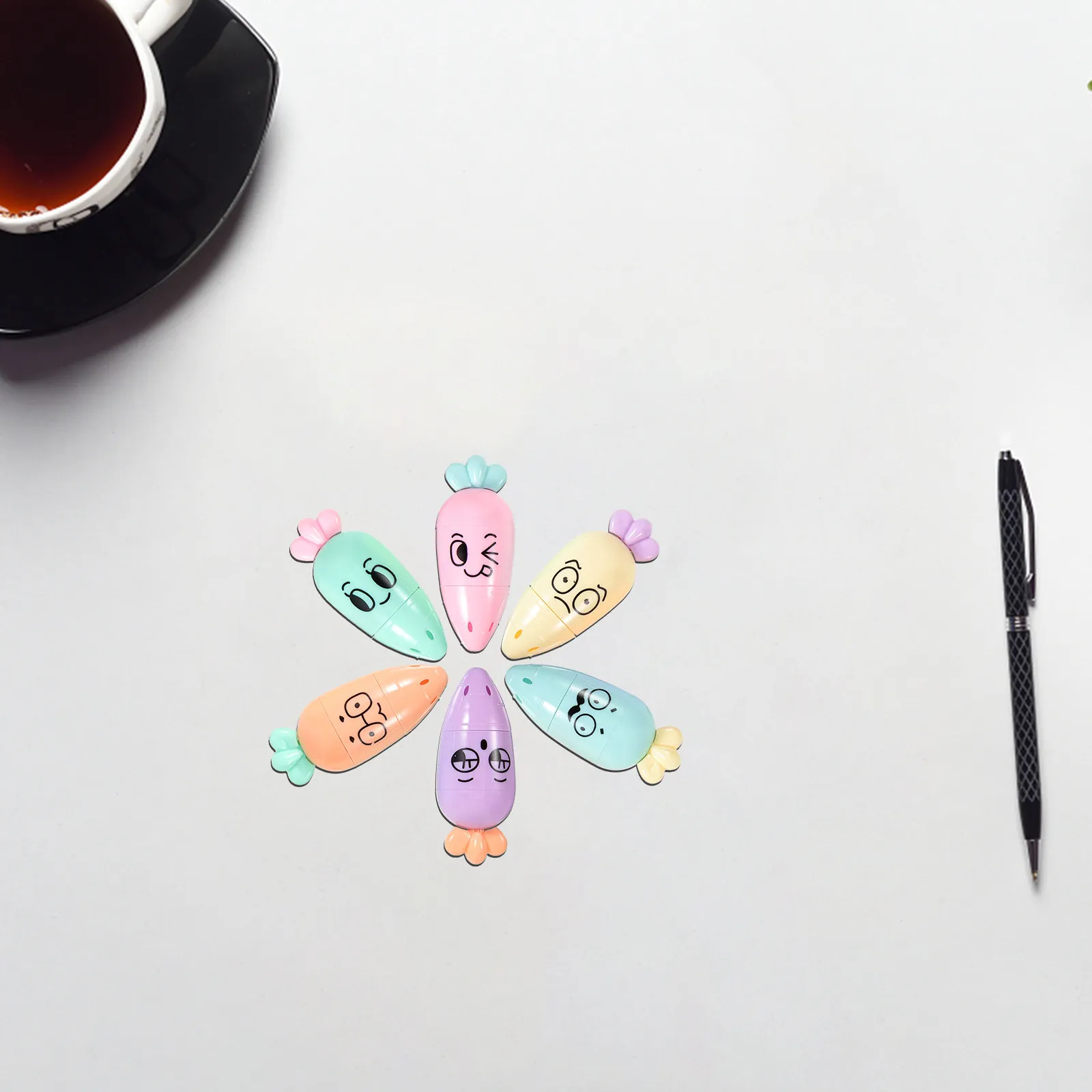 6Pcs Cartoon Highlighter Pens Comfortable Grip Compact Multifunctional Marking Coloring Pens for School Study Journal Office