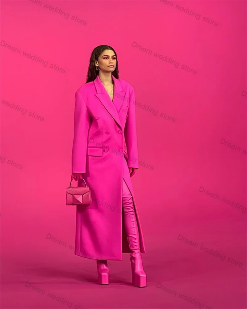 Pink Cashmere Wool Formal Women Suit 1 Piece Long Blazer Maxi Prom Dress Business Office Lady Warm Overcoat Jacket Customized