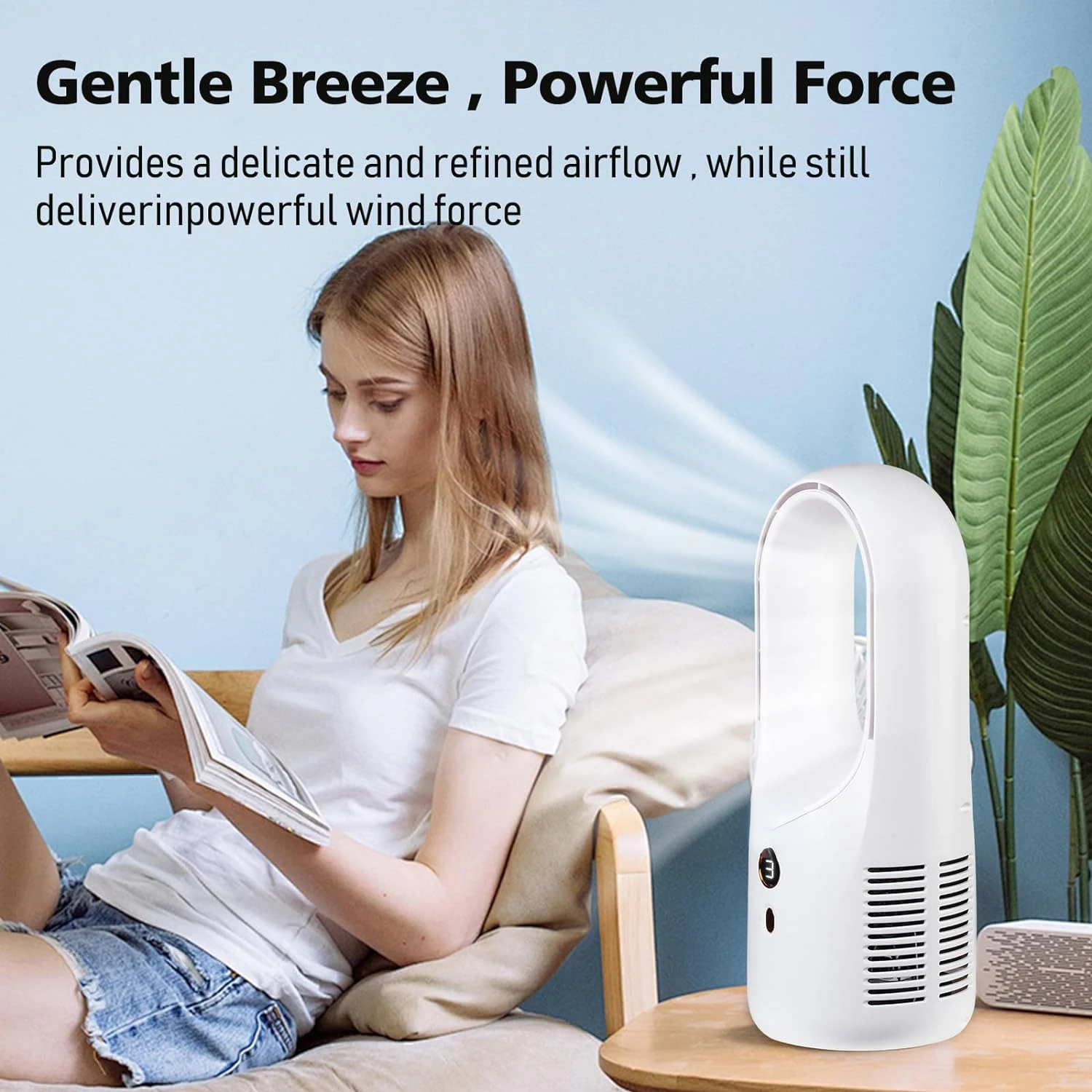 مروحة مكتب مريحة ومحمولة وسهلة الحفاظ عليها مقاس 13.8 بوصة بدون شفرات مع إعدادات 6 سرعات لراحة مخصصة في المنزل، #4