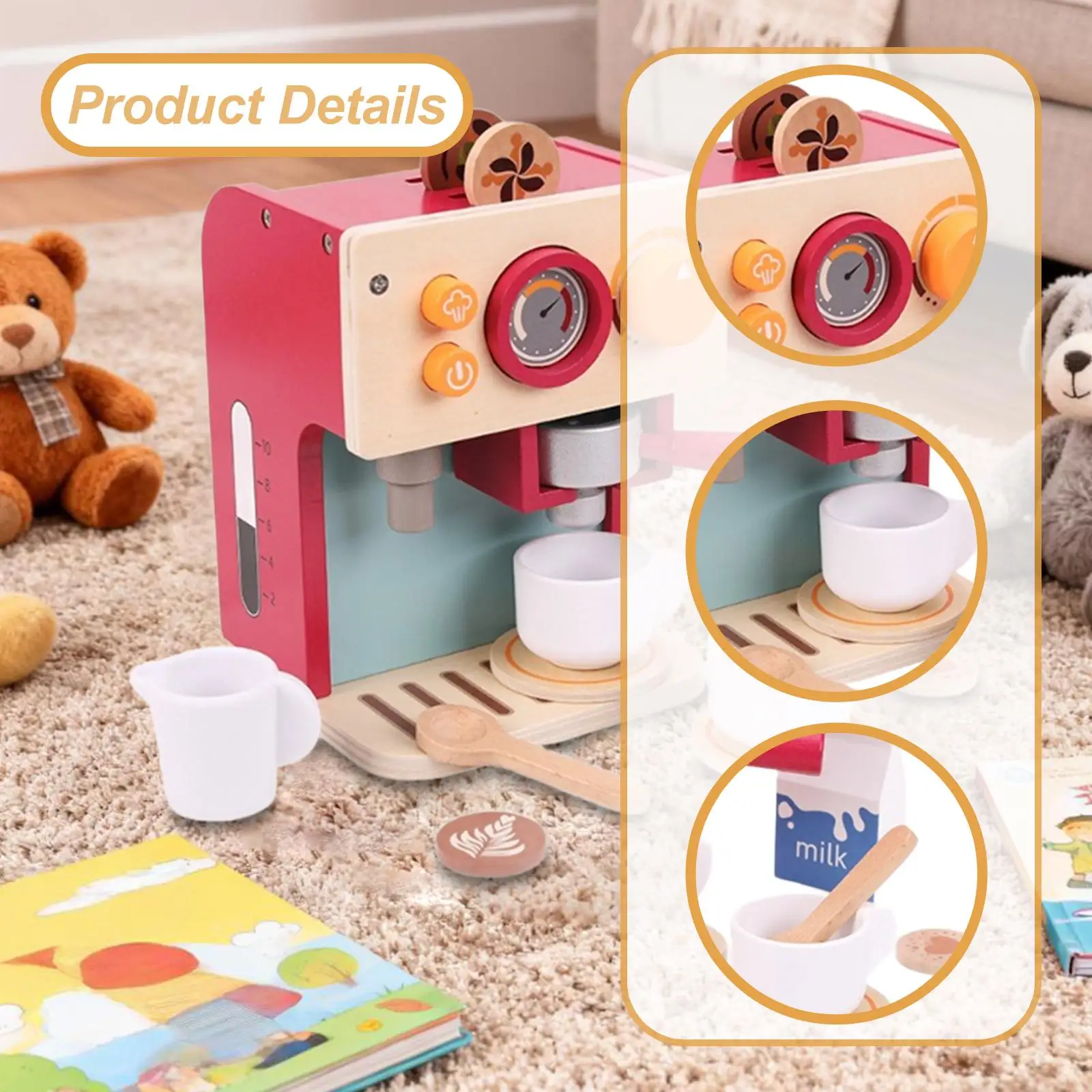 Cafetière jouet avec tasses, sous-verres, cuillères développe les compétences de vie, jeu de simulation, accessoires de cuisine, ensemble de jeu de Machine à café