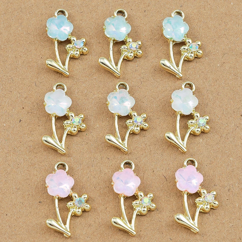 10 pcs 22*13mm Crystal Flower Charms Pendants for Earrings Necklace Bracelet DIY Jewelry Making Accessories Supplies