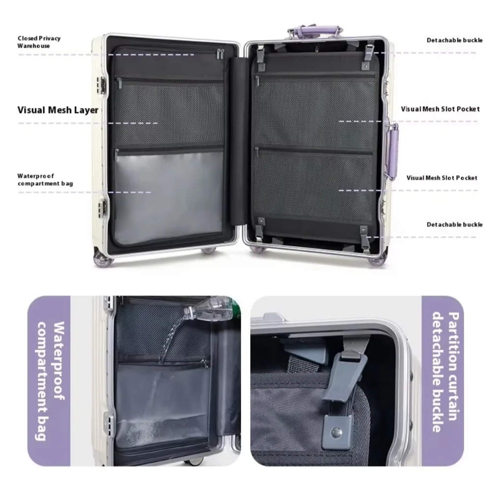 Koper Bingkai Aluminium dengan Warna-warni Diam Roda Pemintal Kunci TSA Tas Troli Perjalanan 20 "Bagasi Bergulir Berkualitas Tinggi