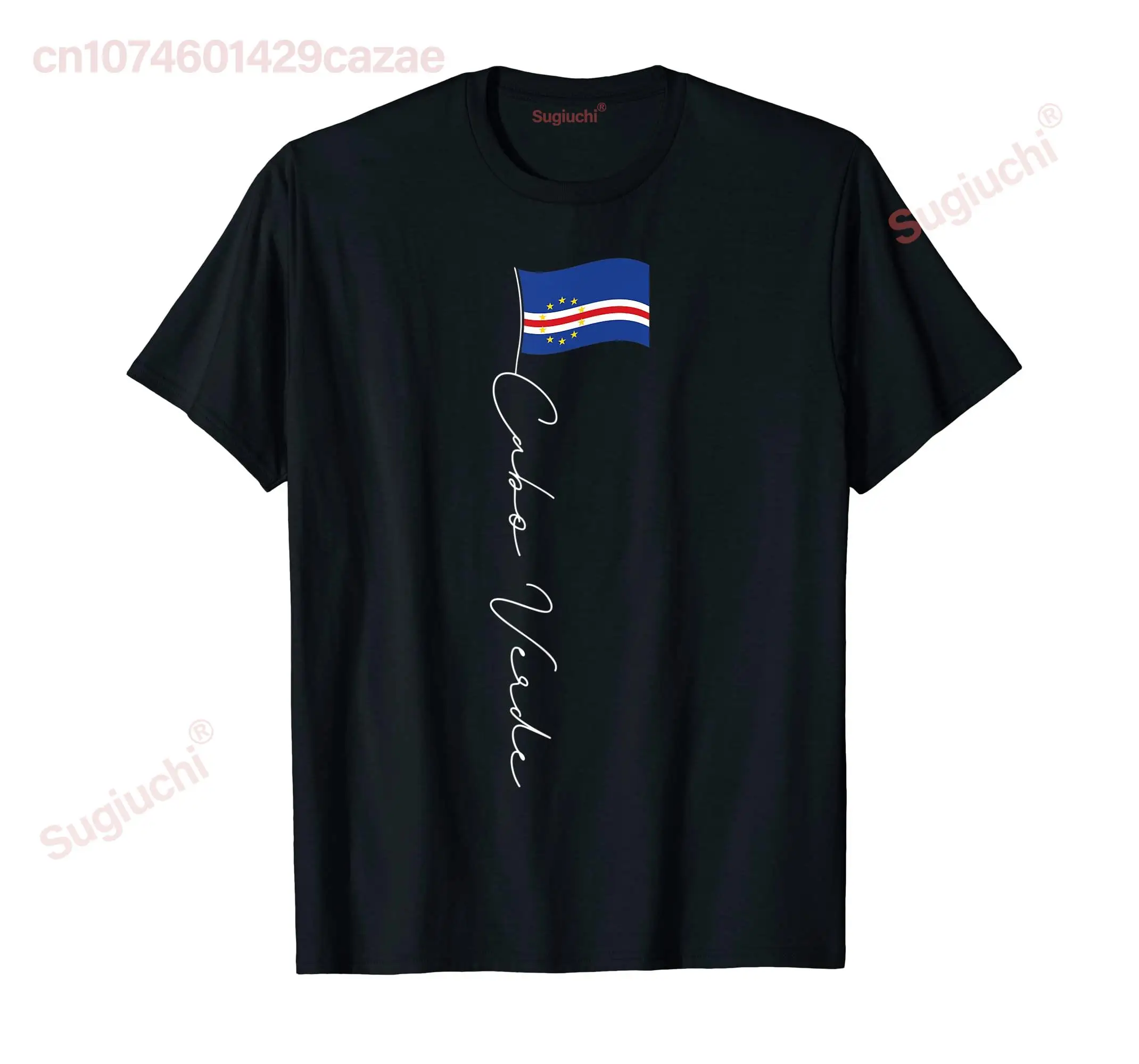 100% Cotton Cabo Verde Signature Flag Pole Patriotic Cape Verdean Flag T-Shirt Hip Hop MEN WOMEN UNISEX T Shirts