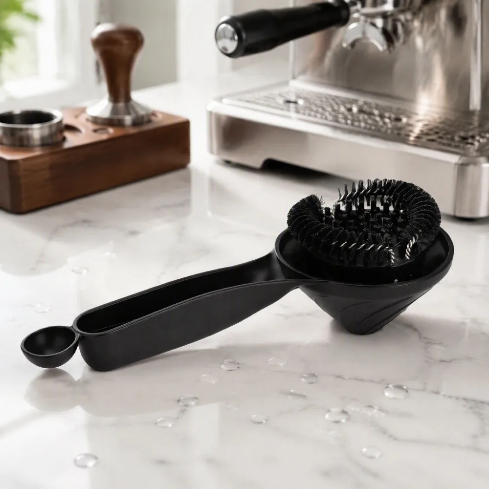 Nylon Bristle Coffee Machine Cleaning Brush Curved Head Water Deflector Grouphead Cleaning Brush Anti Splash Long Handle