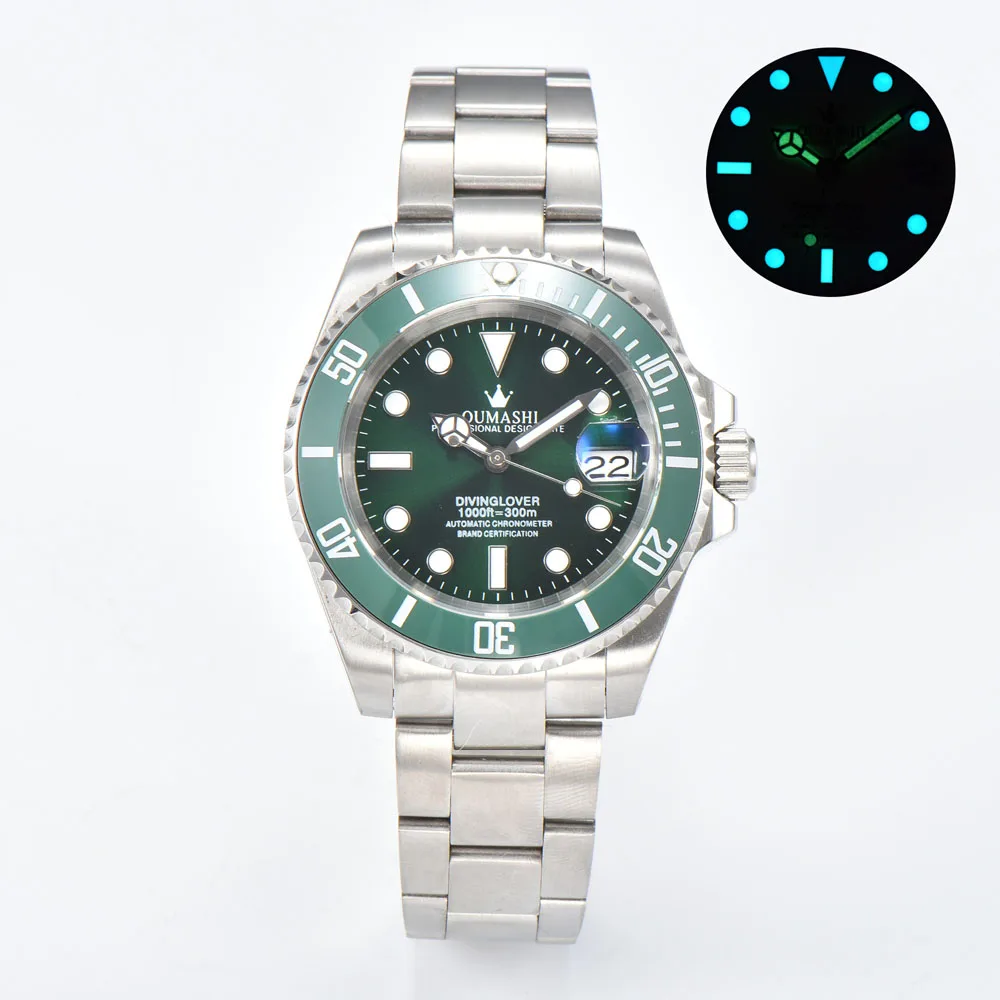 Orologio subacqueo NH35/NH70 da uomo di lusso da 40 mm con cassa in cristallo di zaffiro con movimento automatico giapponese NH35/NH70 può personalizzare il logo