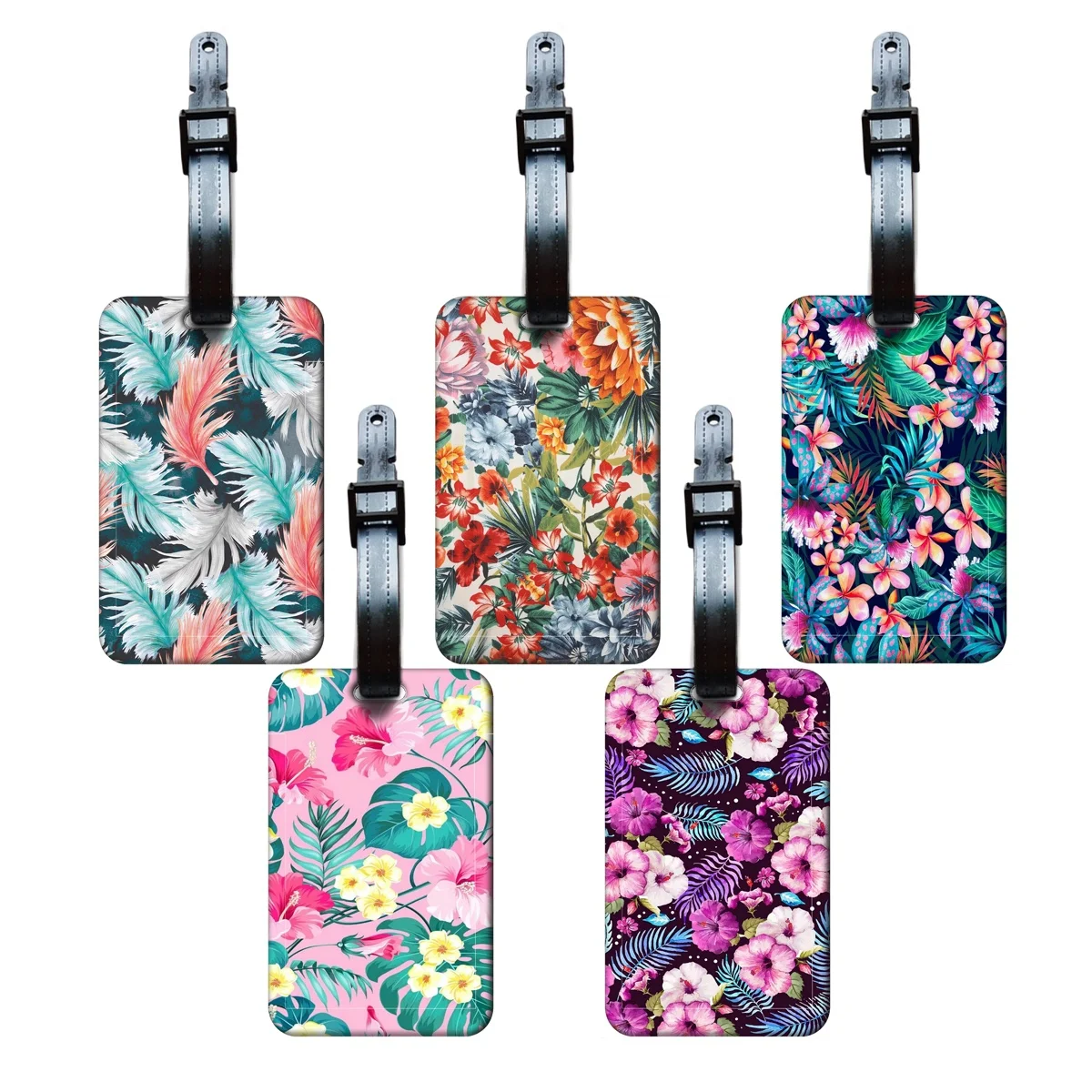 

Flowers and Plants Baggage Tag Feather Suitcase Backpack Anti-Lost Listing ID Card Holder Fashion Luggage Accessories Gifts