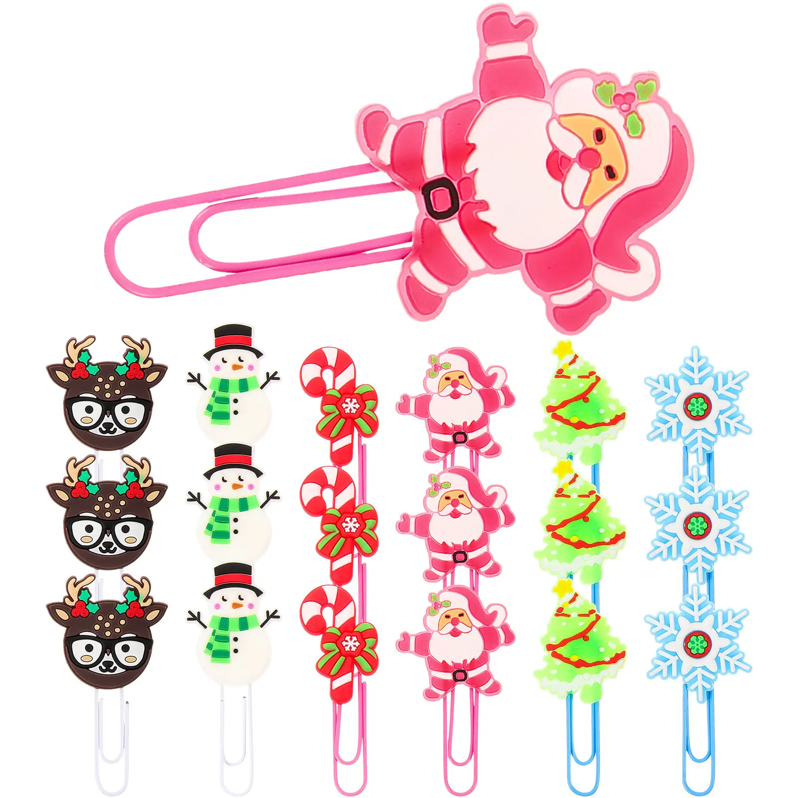 24Pcs Christmas Paper Clips Bookmarks Creative Tiny Paperclips with Classic Holiday Elements for Books Notebooks Files