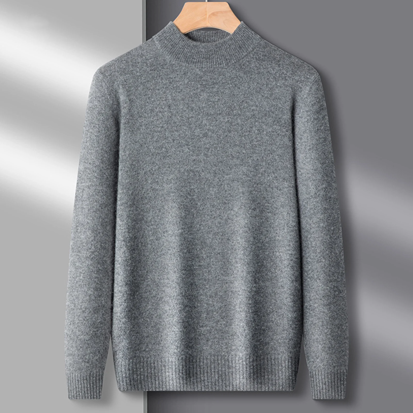 ผู้ชายถักเสื้อกันหนาว SLIM FIT รอบคอถักเสื้อกันหนาวสําหรับฤดูใบไม้ร่วงฤดูหนาวหนายืดหยุ่นแขนยาวสีทึบ Bottoming