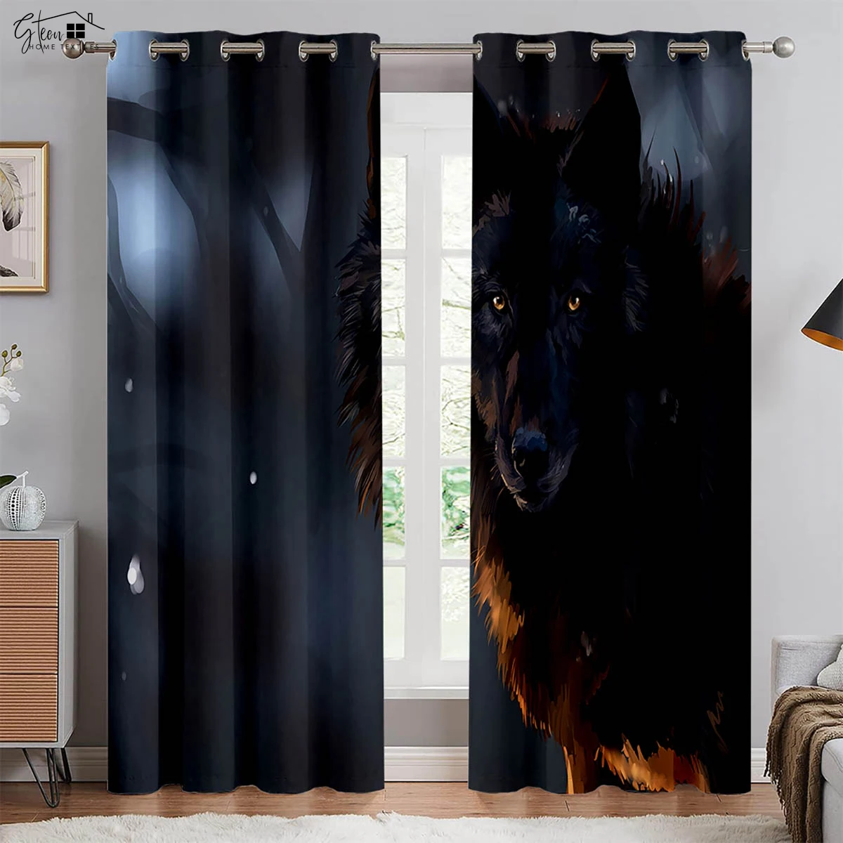 Animal Wolf 3d Printed Curtains Wild Night Starry Sky Hormone Boys Ins Bedroom Living Room Bar Decorative Curtains 2 Pieces