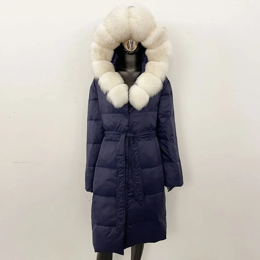 

Natural Raccoon Fur Winter White Duck Down Jacket Women Large Hooded Long Parkas Down Coat Female Fashion Thick Real Fur Jackets