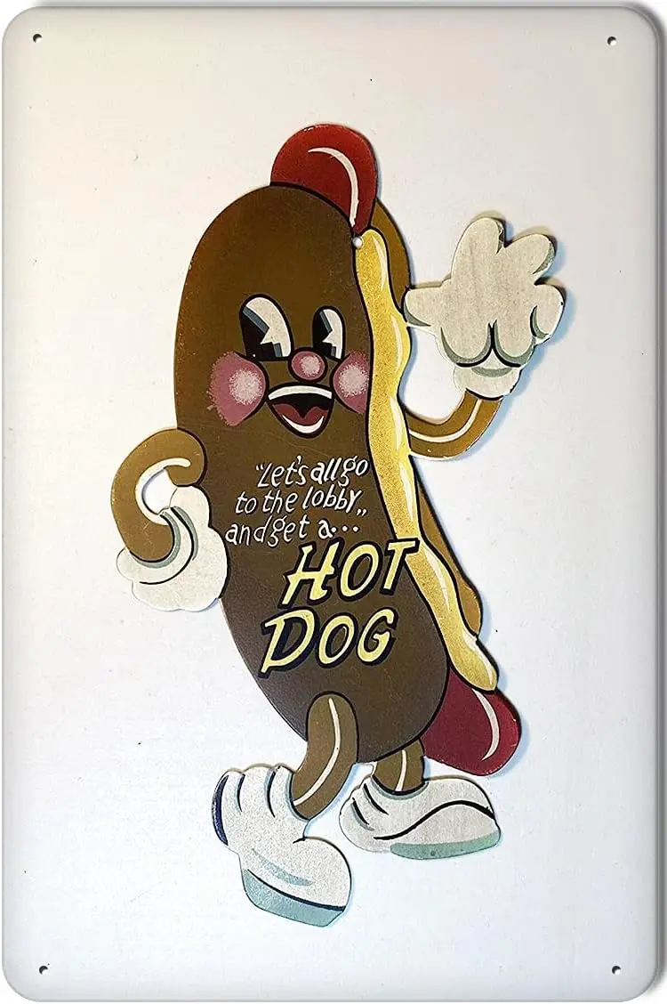 “Let’S All Go To The Lobby And Get A Hot Dog” Funny Metal Poster Retro Tin Signs Metal Poster Vintage Metal Tin Sign For Men Wom