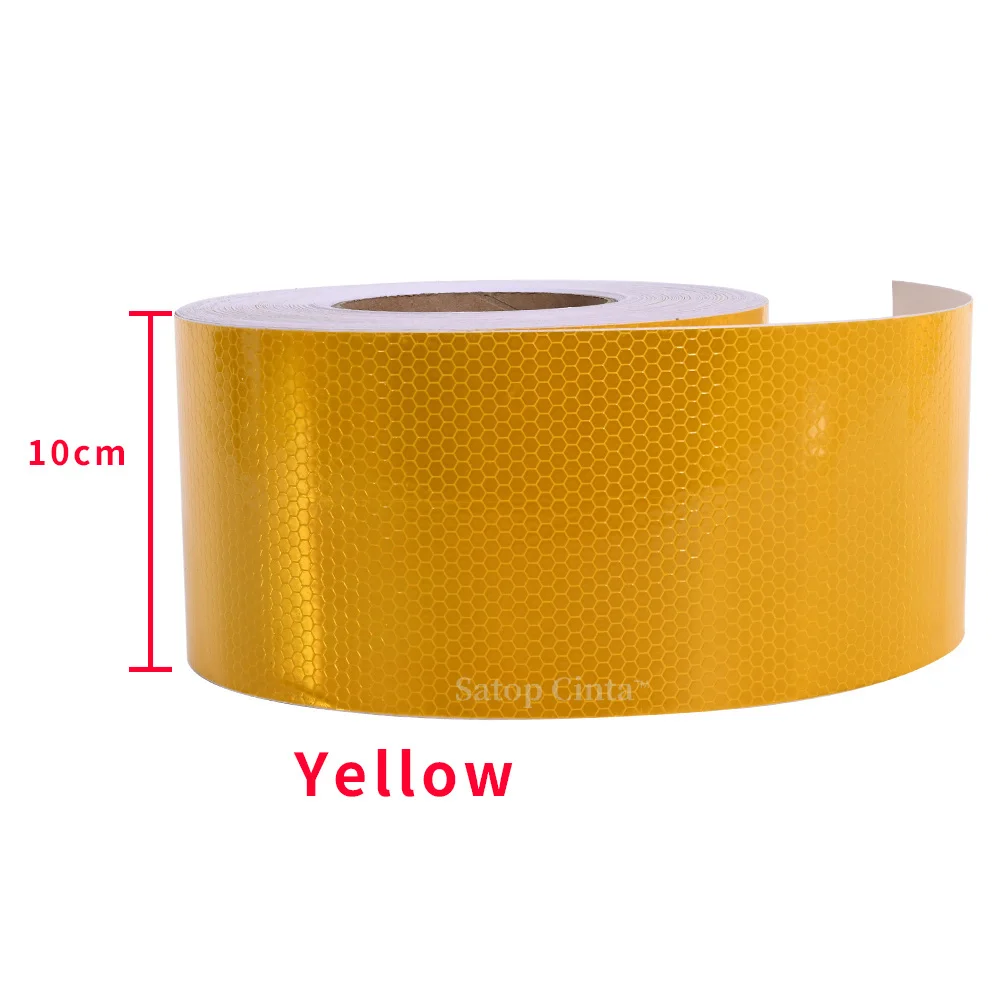 Bande autocollante réfléchissante en PVC, haute lumière, 10cm/4 pouces de largeur, rouge, blanc, jaune, nid d'abeille, autocollant réfléchissant, 10m de Long