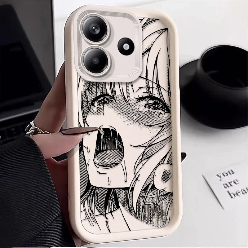 Japão menina emote caso para xiaomi redmi nota 14 13 12 11 10 pro plus 11s 10s 14c 13c 12c 10c a3 a3x a2 a1 4g 5g capa de silicone