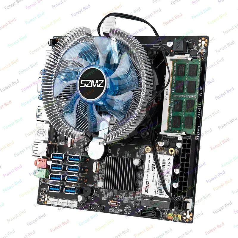 طقم اللوحة الأم للتعدين ATX-B75E معالج G530 + DDR3 8GB RAM + 128GB MSATA B75 LGA1155 مجموعة تعدين جهاز دعم 8 منافذ USB3.0