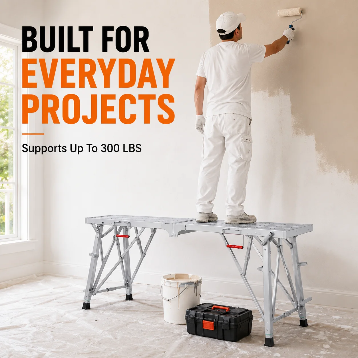 Portable Adjustable Height Scaffolding Platform | Heavy-Duty Steel Folding Ladder, 800 lb Load Capacity | Multi-Purpose Drywall Painting Stool, Suitable for Home Improvement, Enhances Work Efficiency, Sturdy and Durable.