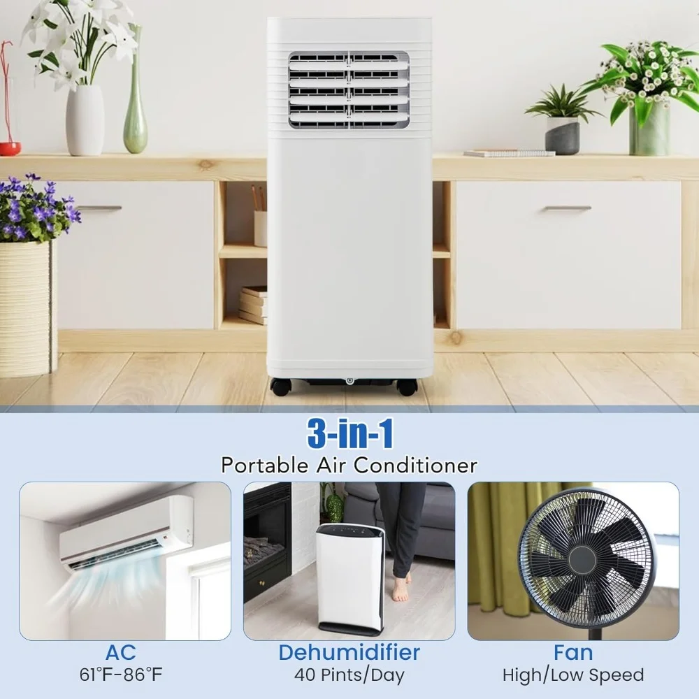 Haoyunma Draagbare Airconditioner, 8000 Btu Airconditioner Met Ventilator & Ontvochtiger, 24H Timer & Afstandsbediening, Venster