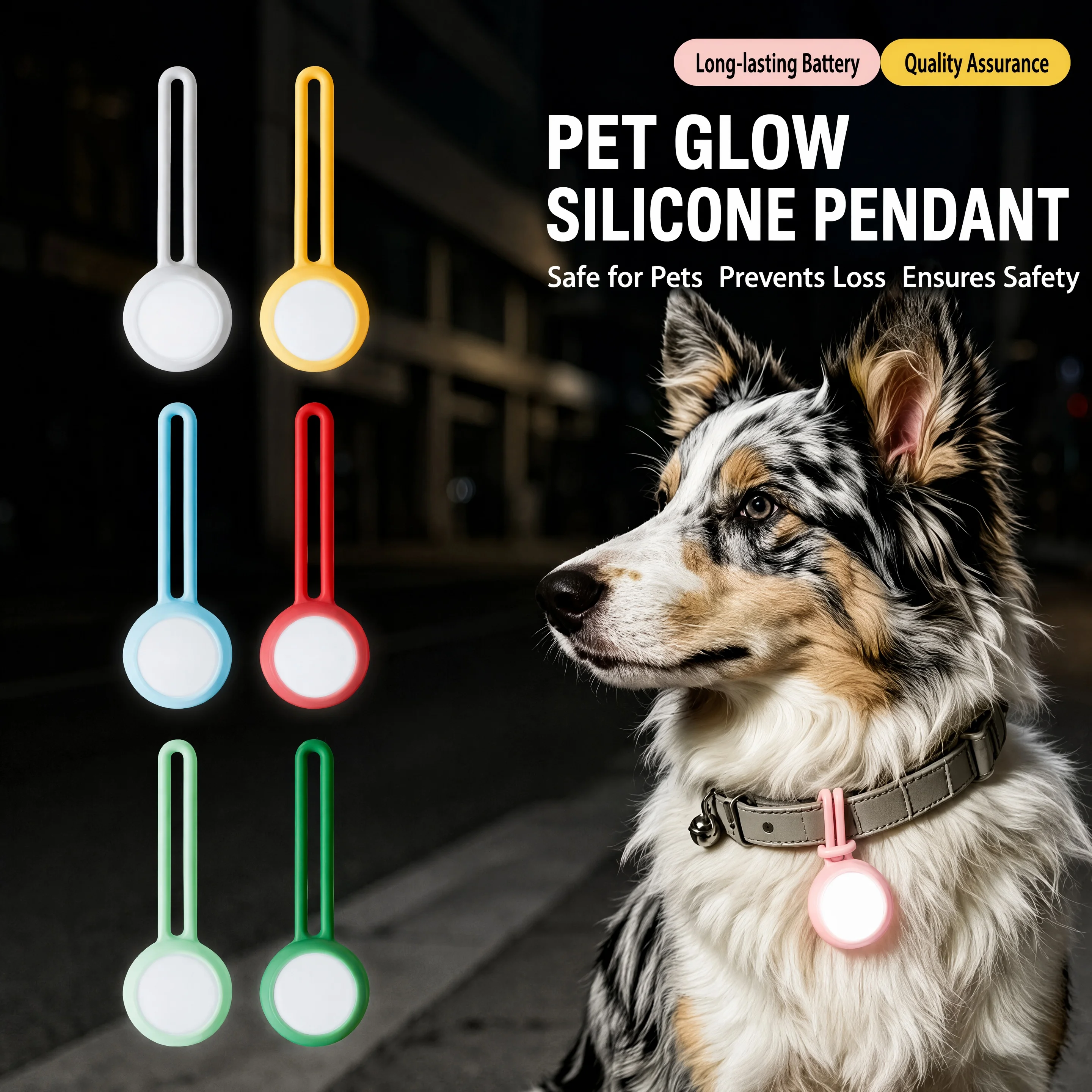 1/2PCS LED Pet Silicone Glowing Pendant Waterproof Flashing Luminous Pet Collar Battery Pendant for Pet Safety Night Walking