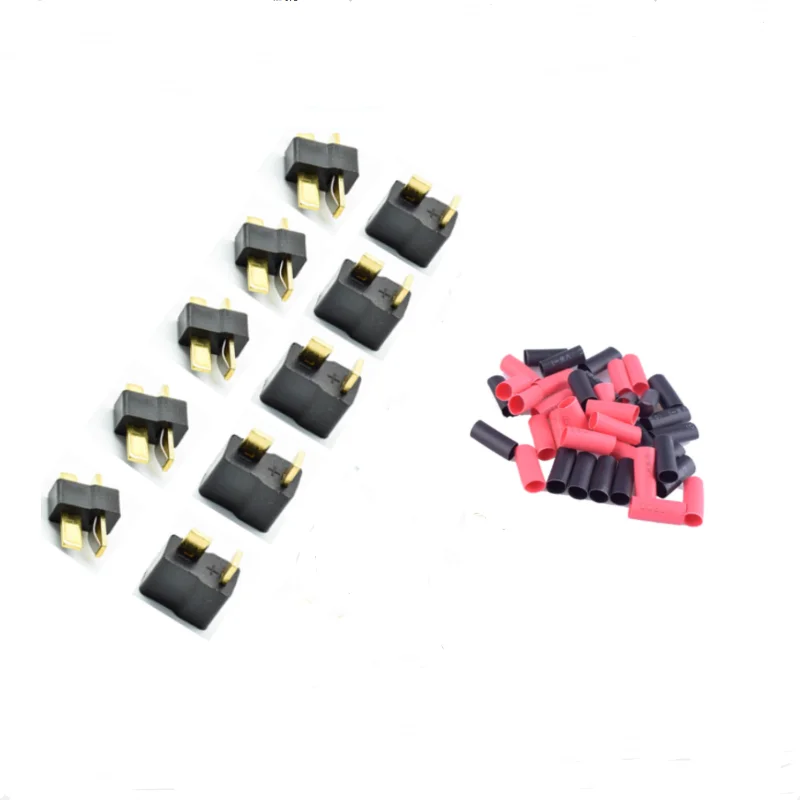 2/5/10 Pairs 20Pcs Black Deans T Style Plug Male Female Connector with Heat Shrink for RC Lipo Battery ESC Motors Airplane