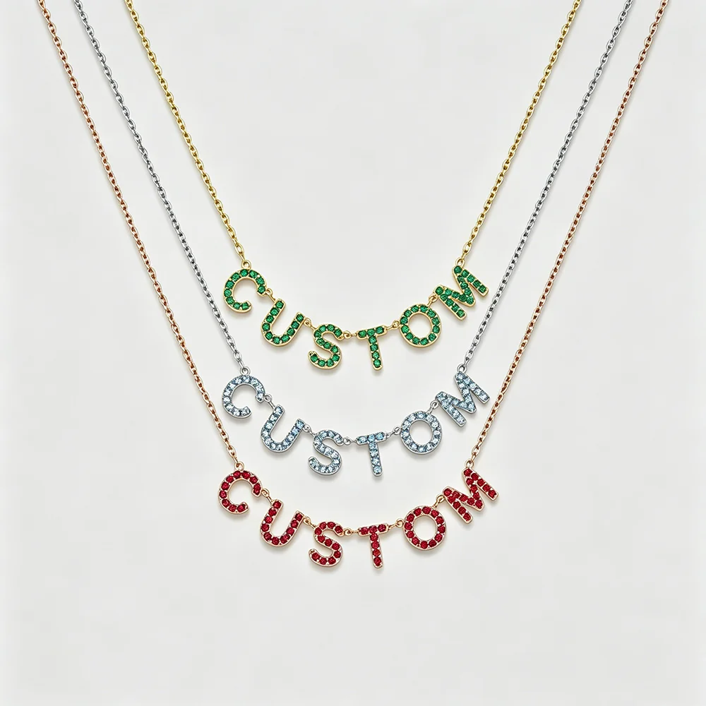 

Custom Birthstone Name Necklace Personalized Color Rhinestone Letter Pendant Customized Choker Jewelry Gift Birthday