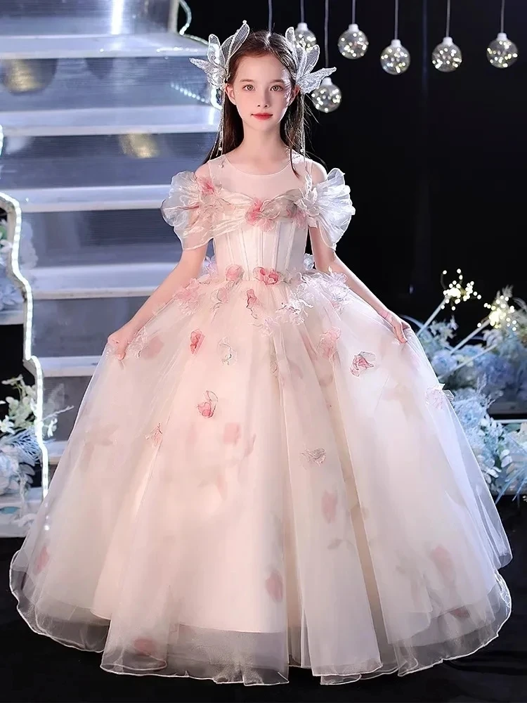 Vestidos de novia para niñas, vestido largo elegante de flores para fiesta de graduación de 2 a 12 años, vestido de dama de honor adolescente, vestido de cumpleaños para niños, vestido de baile