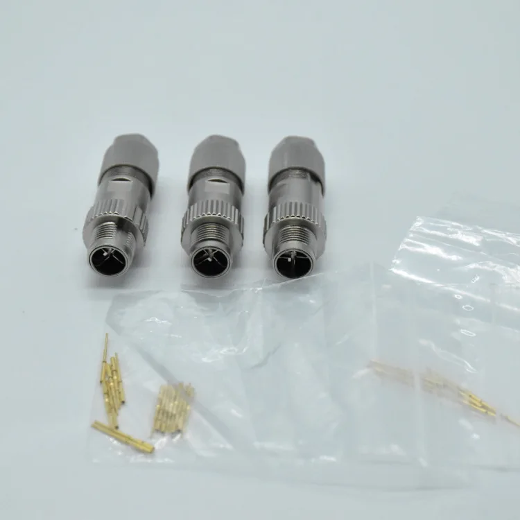 All metal connector M12-8 core male waterproof aviation plug M12 X coding with cold pressed pin connector