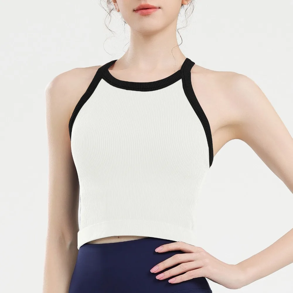 

High Neckline Sports Tank Top Comfortable Breathable Fitness Tank Top with Chest Cushion Soft Sports Underwear Women Fitness