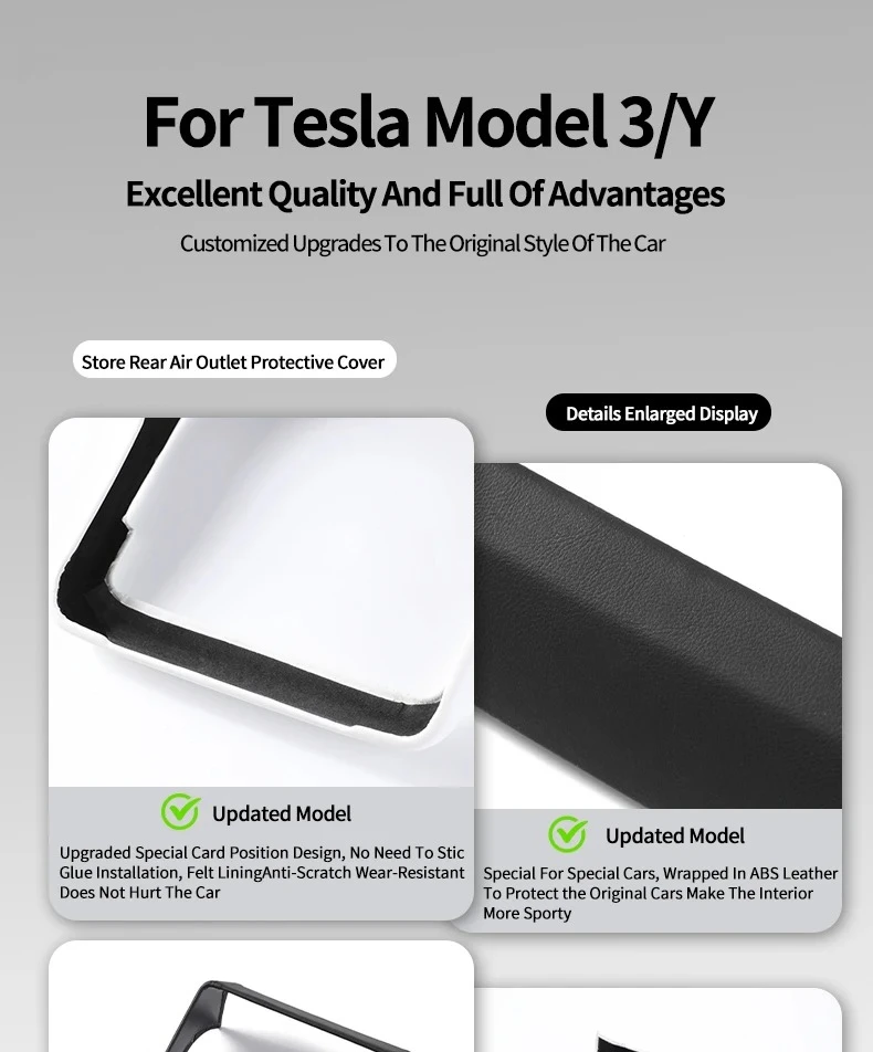 Rückseitenbildschirmrahmen für Tesla Model 3 Y Highland Juniper 2026 Klimaanlagen-Schutzabdeckung Armlehnenbox-Abdeckung Zubehör – Detail 1