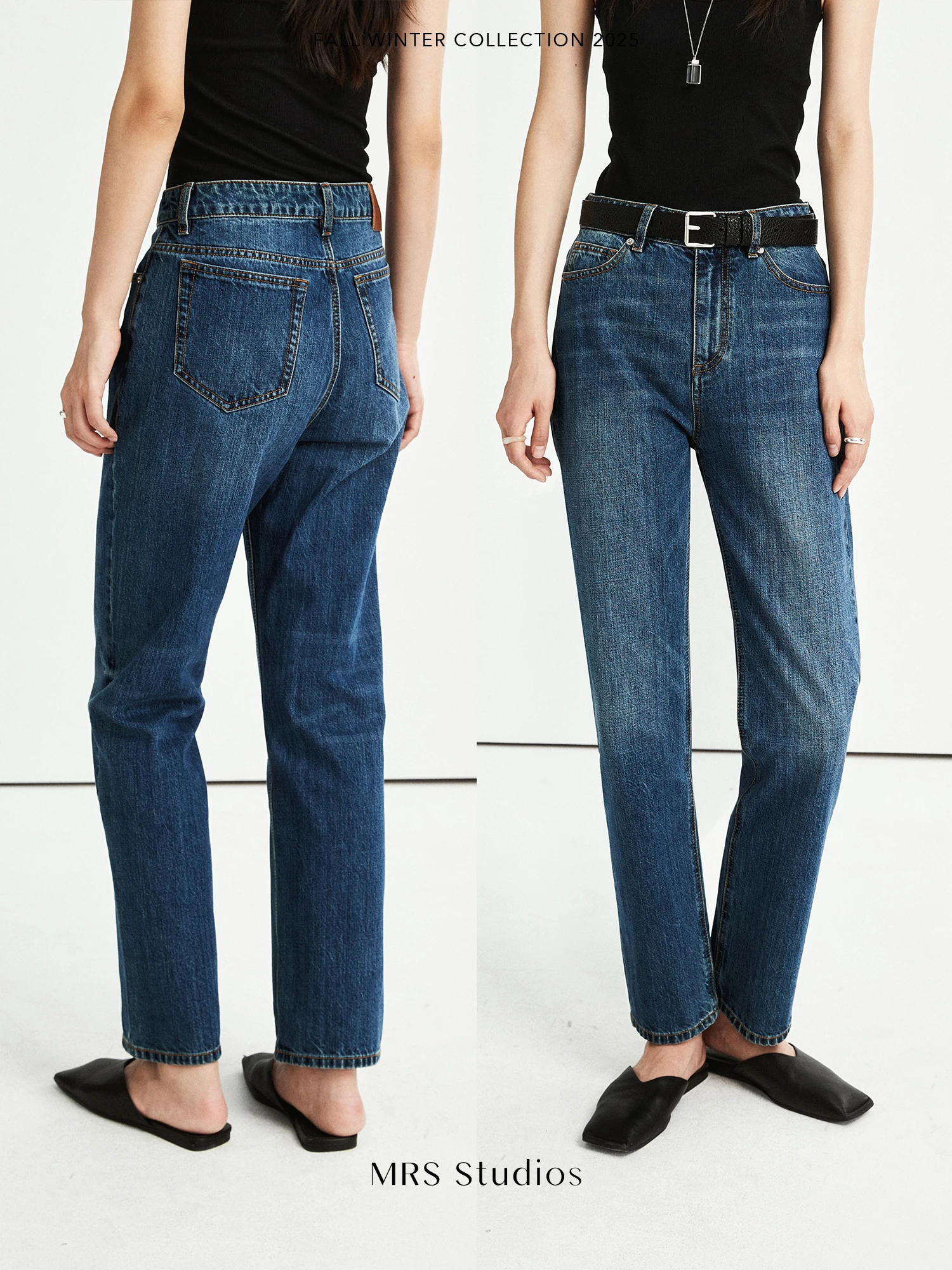 

Джинсы женские MRS Studios в стиле ретро-модерн, экологичные, прямые, узкие, из хлопка, без стрейча, с завышенной талией