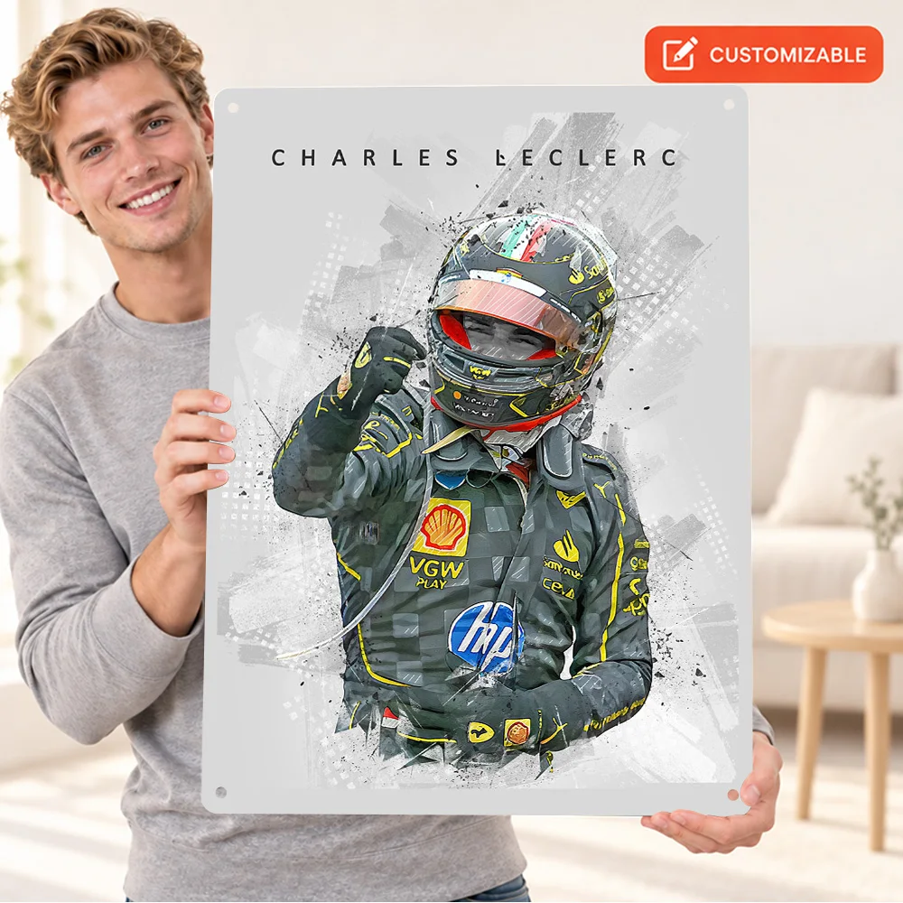 Charles Leclerc Printed Poster Personalized Aluminum Metal Sign Watercolor Illustration Wall Art For Home Office Racing Fan Gift