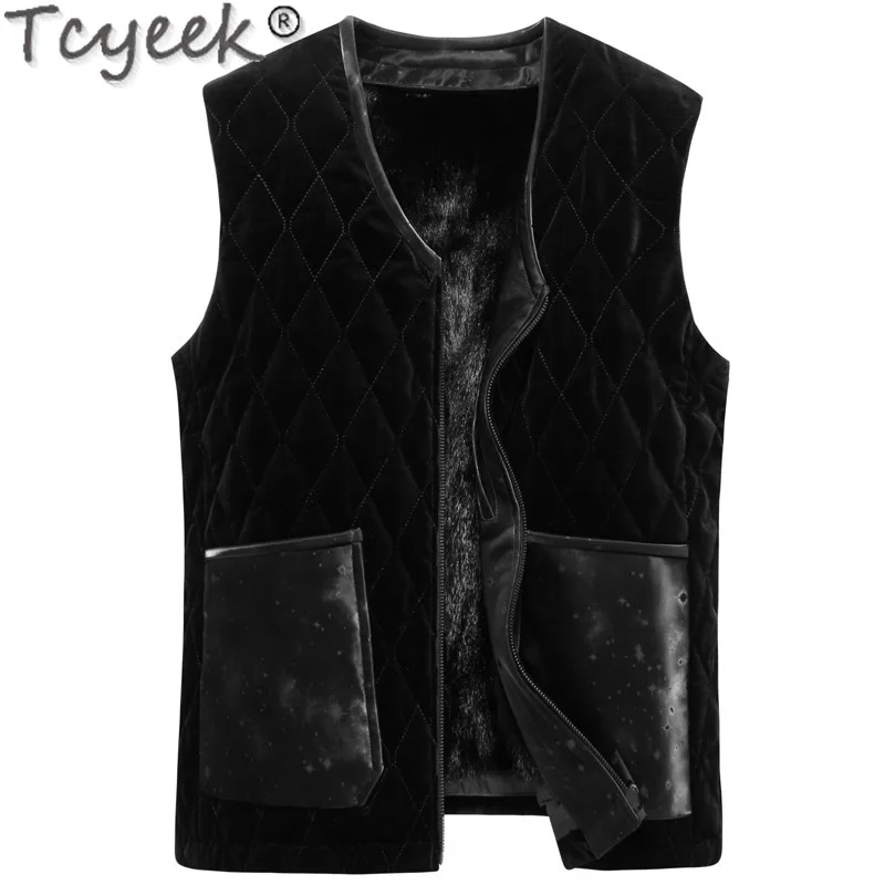 Tcyeek Natural Mink Fur Sleeveless Jacket Womens Vests 2024 Winter Clothes Warm Real Fur Vest for Women Slim Fit Fourrure Femme