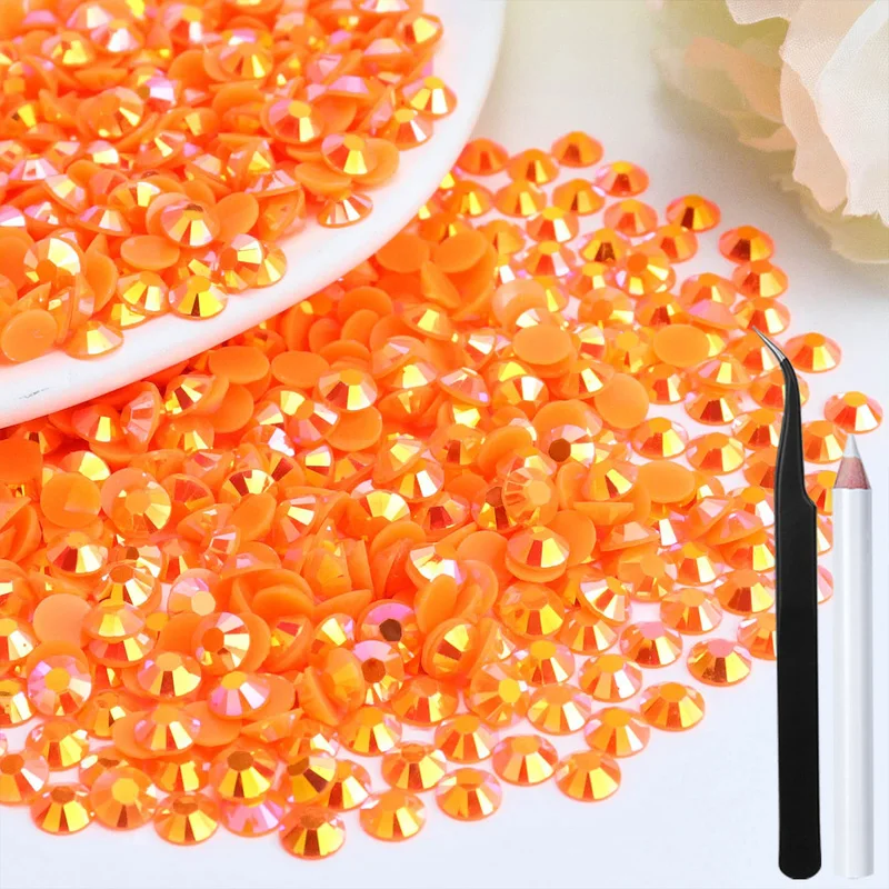 5000/10000PCS Orange-Red AB Flatback Resin Jelly Rhinestones 2-6mm Drill Faux Gems Bead for Crafts DIY Nail Art Charms Supplies