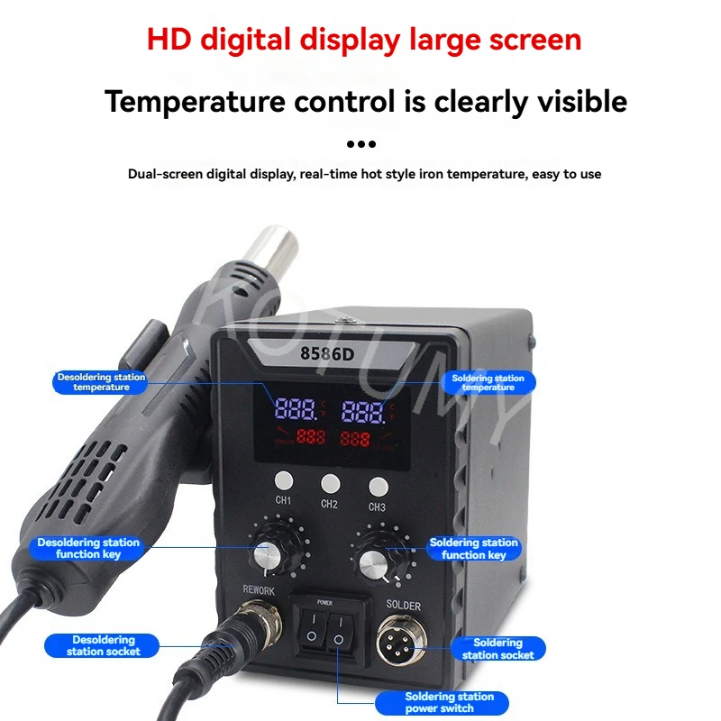 Dual Screen Intelligent Automatic Sleep Digital Display Hot Air Gun Welding Table 2-in-1 8586d Constant Temperature Welding Tabl