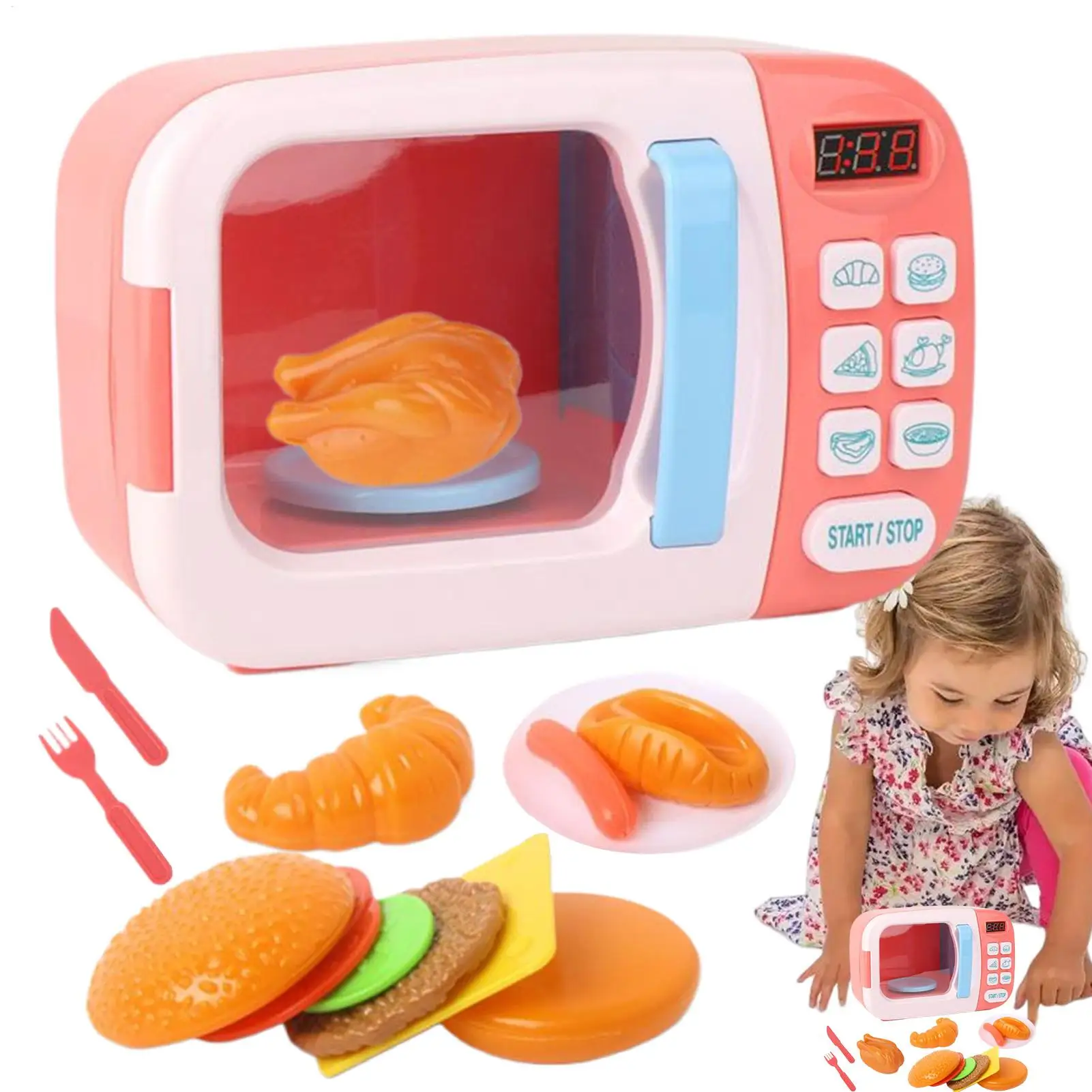 

Kids Microwave Toy Pretend Kitchen Food Toy With Light & Sound Interactive Realistic Timer Microwave For Baby Role Play Home
