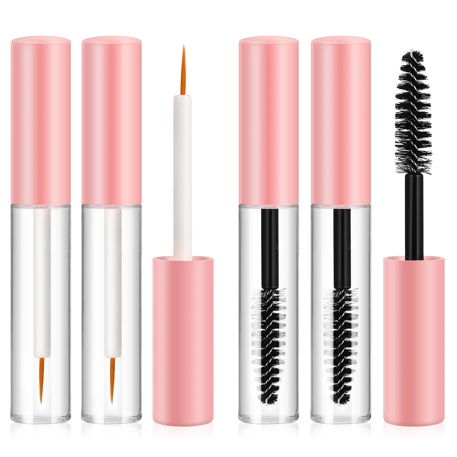 6 Stück Eyeliner Stick Mascara Pinsel mit leerer Flasche Wimperncreme Behälter Rosa Lipgloss Tubes Spenderflaschen