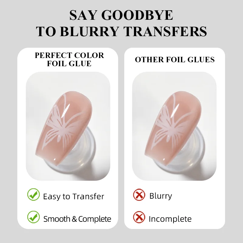 PERFECT COLOR 12ml Nail Foil Glue Gel, High Adhesion Transfer Gel for Chrome & Metallic Nails, UV LED Cure