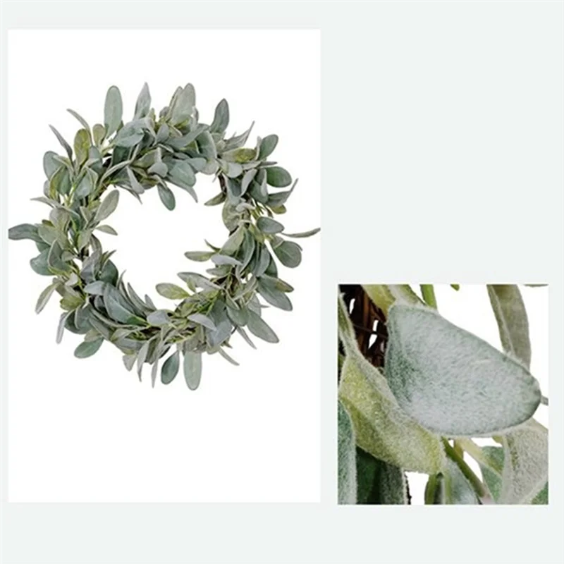 

ABKJ-3 Pcs Spring Flocked Lambs Ear Wreath Set Kit Year Round Everyday Foliage Wreath On Grapevine Base With Greenery Leaves Kit