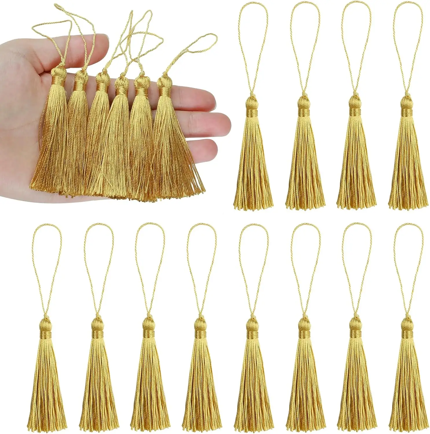 100pcs Light Gold 5-Inch Silky Handmade Soft Tassels Floss Bookmark Tassels For Jewelry Making, DIY Projects, Bookmarks
