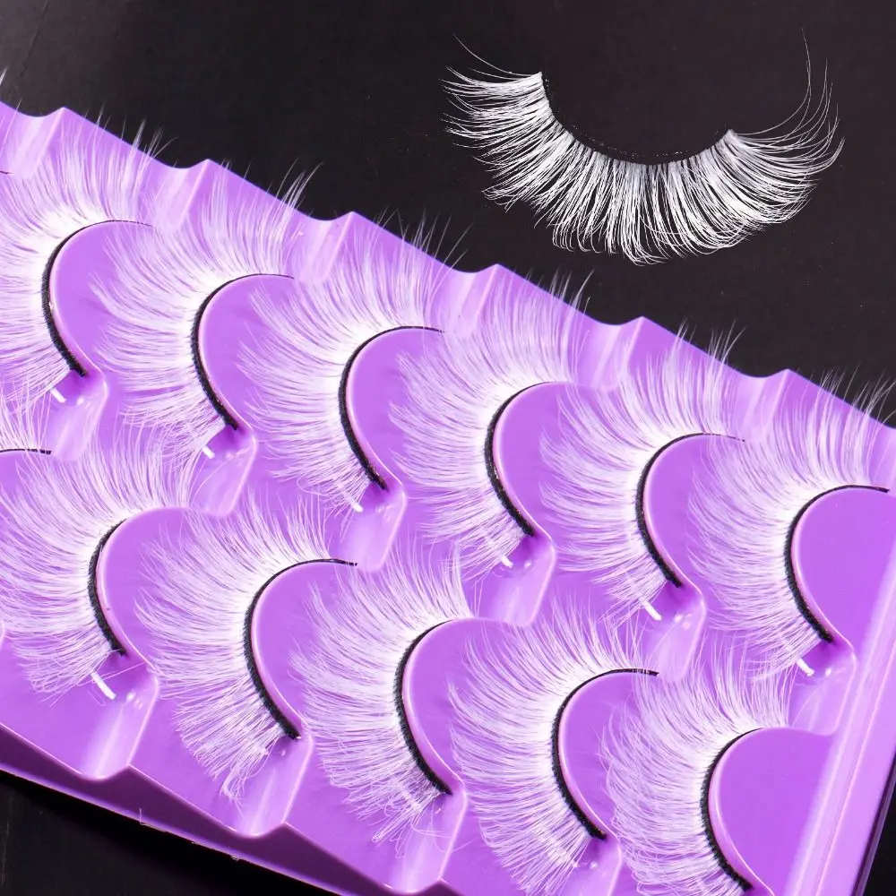 7 pares de pestañas postizas blancas extensión de pestañas pestañas rizadas 3D reutilizables fibra sintética pestañas gruesas y esponjosas exageradas